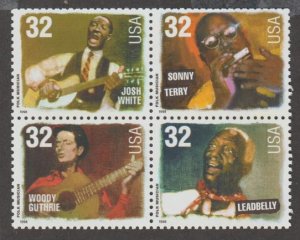 U.S. Scott #3212-3215a Folk Singers Stamps - Mint NH Block of 4