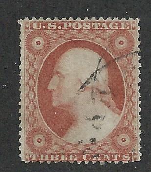 26  Used, 3c. Washington,  Brownish-Carmine, scv: $21