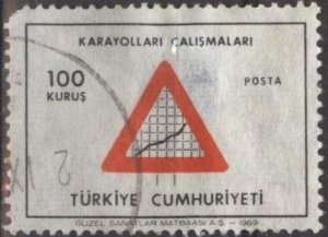 Turkey 1811 (used) 1k road sign, black & org red (1969)