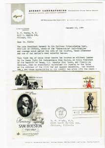 US1E #1242 Sam Houston Tx+ Ayerst Lab Letters & Inserts Medicines Dr. Eisin M.D.