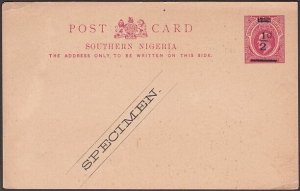 SOUTHERN NIGERIA EVII ½d opt postcard - SPECIMEN............................y341 