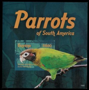 Guyana 2015 - Parrots Birds - IMPERF Souvenir Stamp Sheet - Scott #4390 - MNH