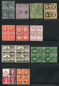 GREAT BRITAIN - 11 Early Blocks of 4, Used, Cat. $131.39