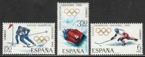 Spain #1509-11 ~ Cplt Set 3 ~ '68 Grenoble Winter Olympics ~ Unused, LHM...