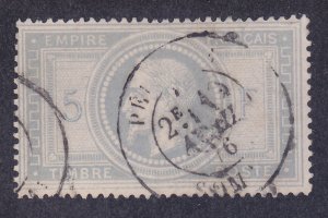 France 37 Used 1869 5fr Violet Gray Napoleon III Issue VF Scv $750.00