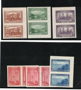 Canada #241b - #245b Extra Fine Mint Imperf Pair Set Full Original One NH Stamp