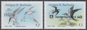 ANTIGUA & BARBUDA Sc# 1137-8 CPL MNH OVERPRINTED PRAGUE & TEl-AVIV EXHIBITIONS