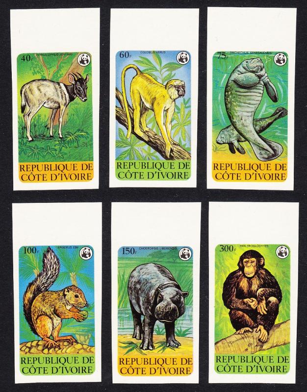 Ivory Coast WWF Endangered Animals 6v imperf top margins SG#613-618 MI#620-625