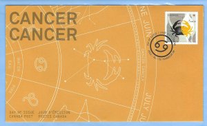 Zodiac Cancer The Crab, Canada FDC, 2011, (CAFDC2452)