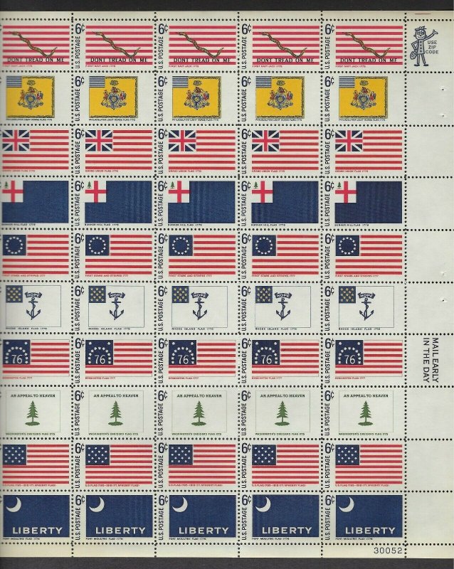 U.S.#1345-54 HISTORIC FLAGS  MINT, VF, NH   FULL SHEET @ FACE VALUE!