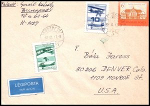 Hungary to Denver,CO 1989 Airmail Cover