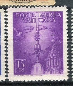 VATICAN; 1947 early Airmail issue fine Mint hinged 15L. value