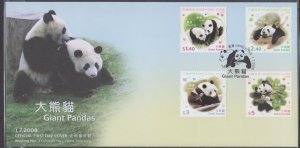 Hong Kong 2008 Giant Pandas Stamps on FDC