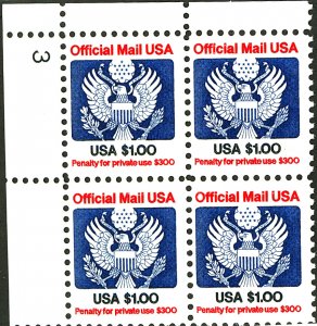 U.S. #O132 MINT BLOCK OF 4 OG NH