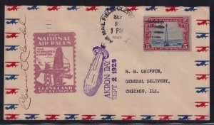 United States 1929 Clarence Chamberlain Signed Cleveland Air Race Akron Cover