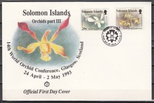 Solomon Is., Scott cat. 752 & 755. Orchid Conference o/print. First Day Cover. ^