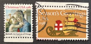 US #1939-1940 Used F/VF Christmas / Season's Greetings 1981 [G19.1.1]