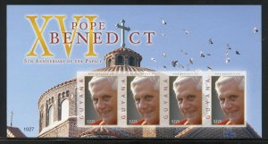 GUYANA POPE BENEDICT XVI 5th ANN OF HIS PAPACY IMPERFORATE SHEET I MINT NH