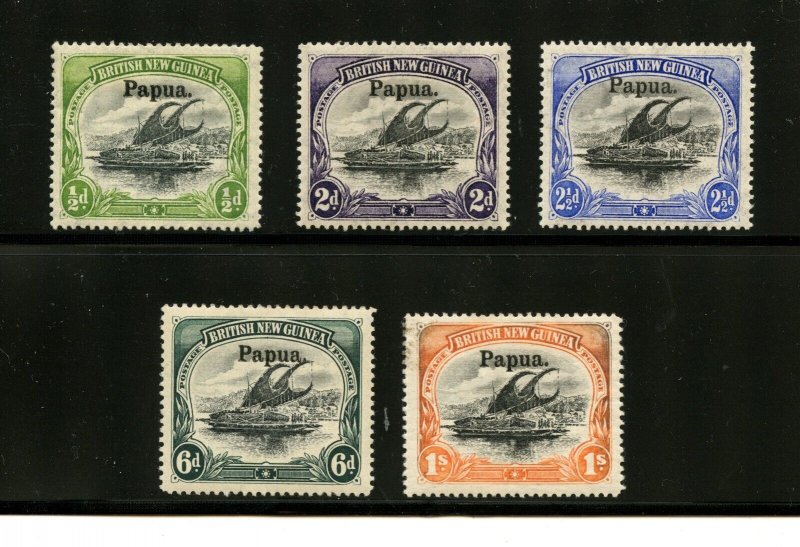 Papua New Guinea #19\\25 (P956) O/P Papua of Lakatoi issues, M,LH,F-VF,CV$158.00