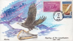 Alexia Hand Painted FDC for the 1987 Constitution Signing Bicentennial Stamp