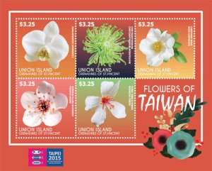 UNION ISLAND 2015 - TAIPEI STAMP EXPO / FLOWERS OF TAIWAN SHEET OF 5 STAMPS MNH 