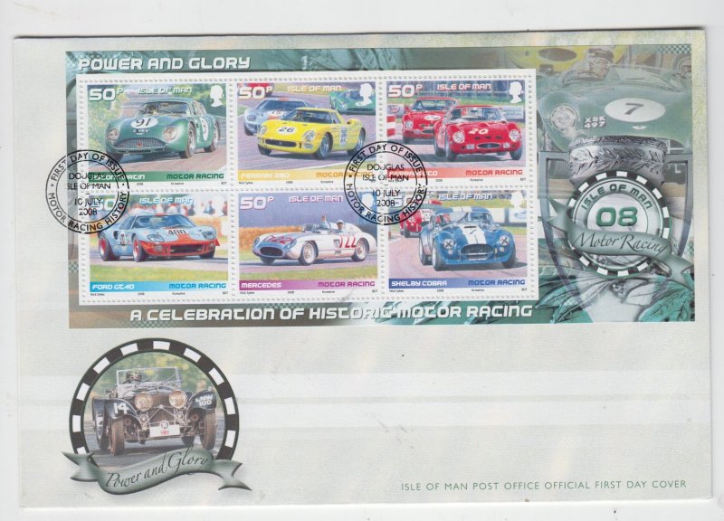 Isle of Man -  2008,  Motoring Magic miniature sheet,   on FDC