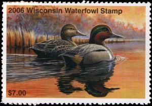 WISCONSIN #29 2006 STATE DUCK STAMP GREEN WINGED TEAL by Tim Schultz