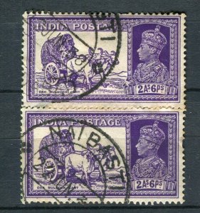 INDIA; 1940s early GVI issue fine used 2a. 6p. Pair fine Naibasti Postmark