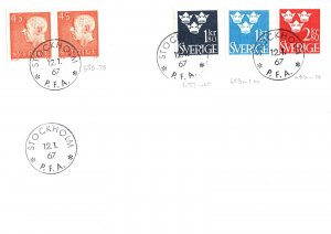 SWEDEN SELECTION OF (5) 1967 DEFINITIVES ON FIRST DAY COVER STOCKHOLM Sc650 PAIR