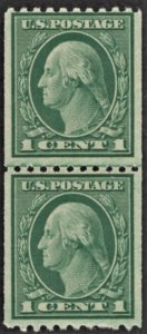 US 486 MNH F 1 Cent Washington Line Pair - Green CV $9.50