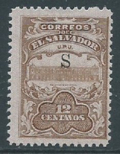 El Salvador, 1915-16 Unissued National Palace type. S Ovpt, 12c, MH