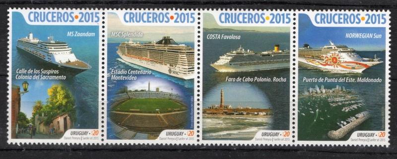 SHIP BOAT TOURISM LIGHTHOUSE SOCCER STADIUM LANTERN URUGUAY 2015 MNH STAMP 