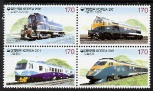 SOUTH KOREA - 2000 - Railways II  - Perf 4v Set - Mint Never Hinged