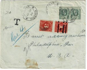 Nigeria 1920 Calabar cancel on cover to the U.S., postage due