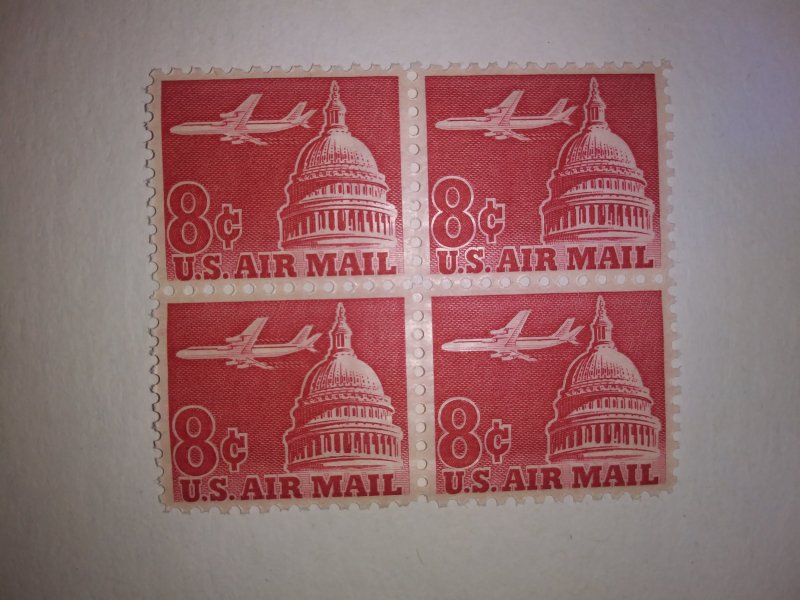 SCOTT # C64 AIR MAIL BLOCK OF 4 MINT NEVER HINGED JET LINER OVER CAPITAL