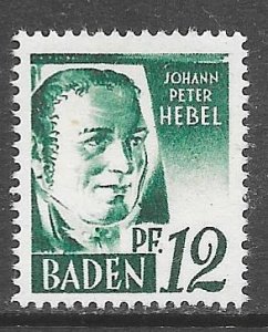 Germany Baden 5N4: 12pf Johann Peter Hebel, MH, VF