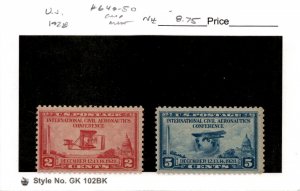 United States Postage Stamp, #649-650 Mint NH, 1928 Wright Airplane (AG)