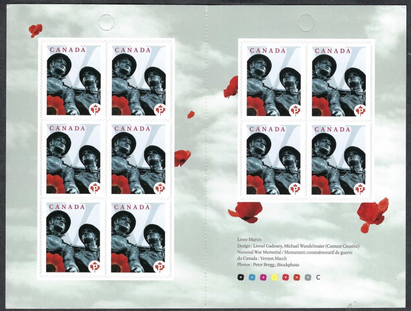 Canada #2342a 54¢ National War Memorial (2009). Booklet of 10 stamps. MNH