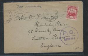 BERMUDA (P1106B)   CENSOR LETTER  1D BOAT PC BERMUDA TO ENGLAND  COVER 1