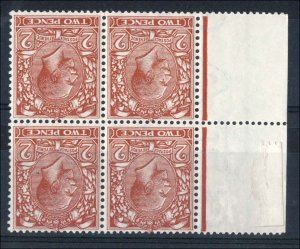 GB 1912 2d die 2 wmk inverted & reversed marginal block of 4, stamps unmounted