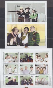 LIBERIA Sc# LIB001,2,3 SHEET and 2 S/S of THE THREE STOOGES