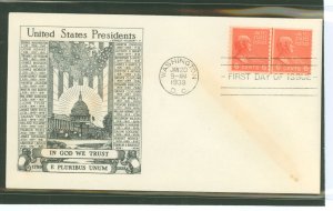 US 846 1939 6c John Quincy Adams (part of the presidential/prexy series) coil line pair one an unaddressed first day cover with