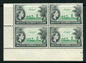 SOLOMON ISLANDS; 1953 early QEII issue fine Mint hinged 9d. corner Block