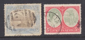 St. Kitts-Nevis Sc 57, 88 used. 1923-38 definitives, 2 diff, fresh, bright, F-VF