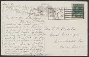 1913 Victoria BC Slogan Cancel, Carnival Week, V-65, Beacon Hill Park PC