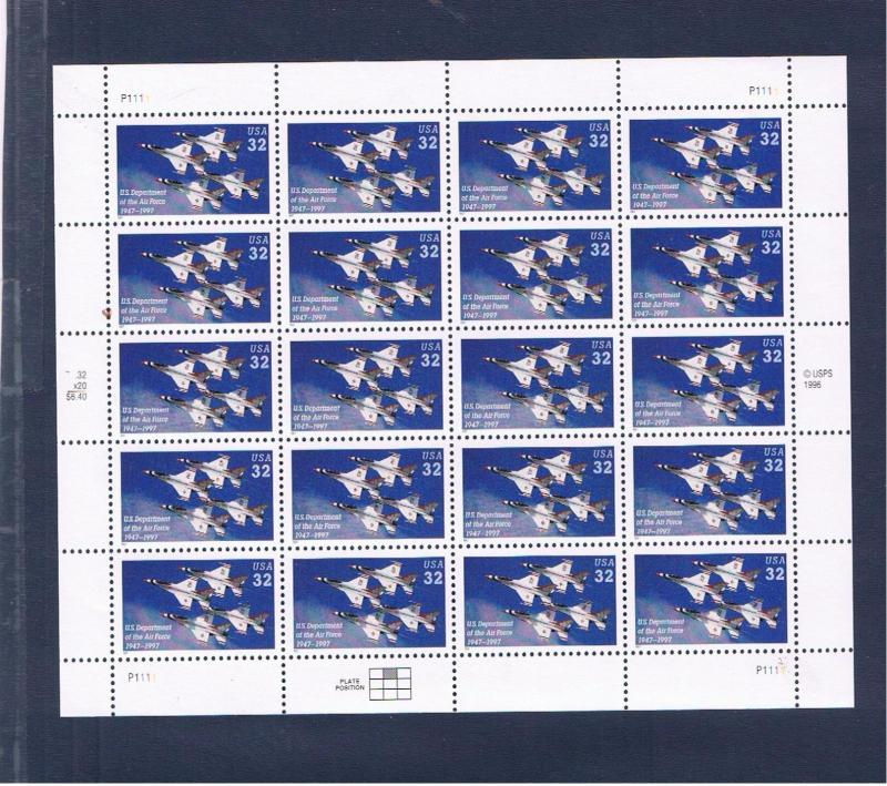 #3167 MVFNH OG Sheet of 20 Air Force @ Face Value