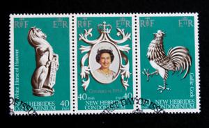 New Hebrides #258 Strip of 3, Coronation 25th  Anniversary 1978 Used