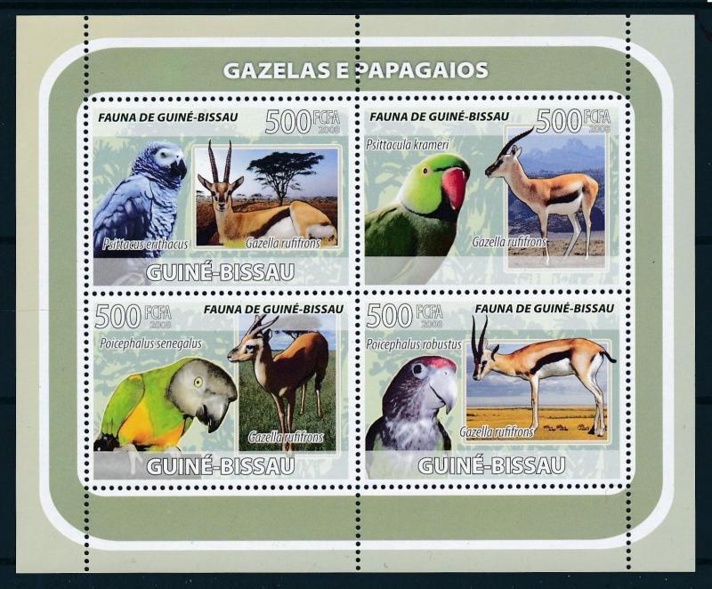 [96474] Guinea Bissau 2008 Birds Parrots Wild Life Gazelle Sheet MNH