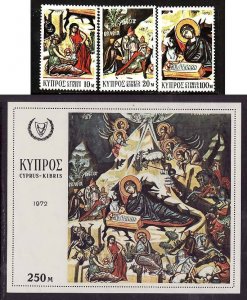 Cyprus 1972 Sc#390/393 CHRISTMAS '72 Set (3) + 1 S/S MNH