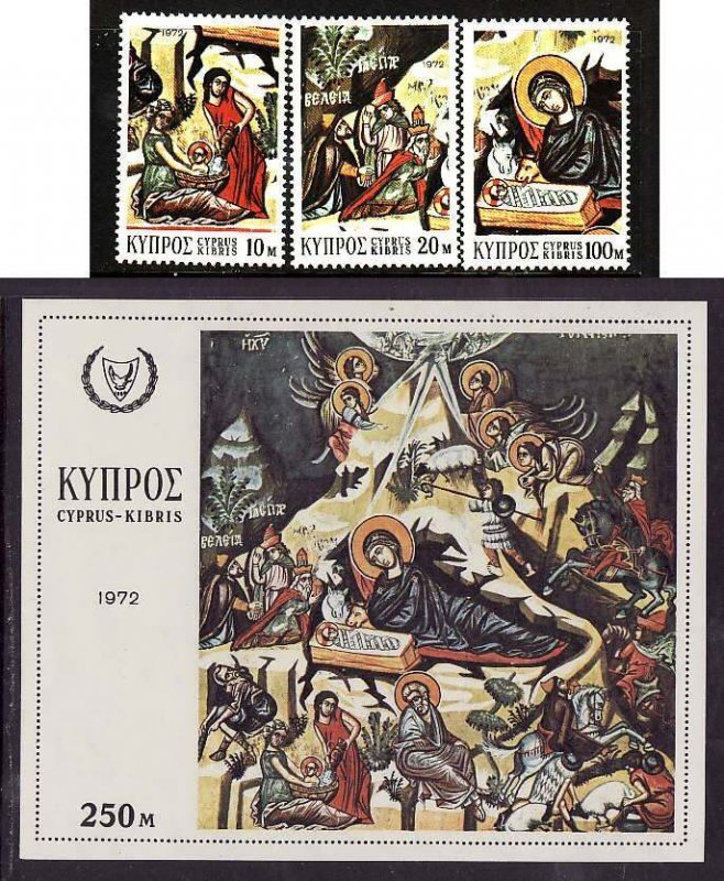 Cyprus-Sc#390-3- id9-unused NH sheet + set-Christmas-1972-